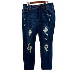 Judy Blue Boyfriend Fit Distressed Jeans In Dark Wash Size 14W